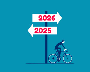 2026. Businessman bicycle go to 2026