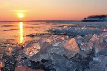 Frozen Lake Sunset Landscape