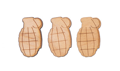 Naklejka premium Wooden Soviet military symbols isolated on white background