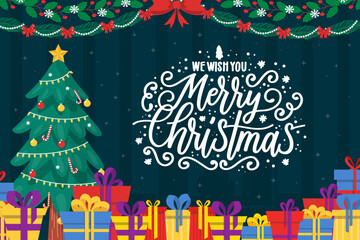 christmas greeting card with christmas tree
