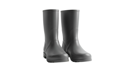 Pair of tall gray rubber footwear isolated against a solid black background