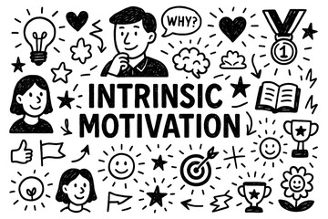 Intrinsic motivation doodle with passion, creativity, and personal growth icons, Transparent Background