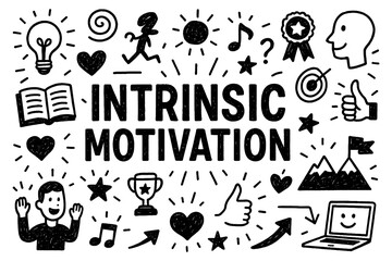 Intrinsic motivation doodle with passion, creativity, and personal growth icons, Transparent Background