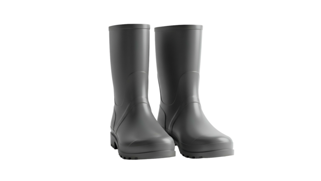 Pair of tall gray rubber footwear isolated against a solid black background