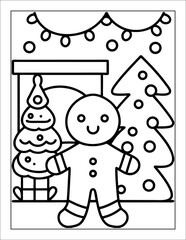 Santa Claus Flying in Sleigh Coloring Page for Kids – Christmas Line Art Illustration