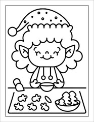 Santa Claus Flying in Sleigh Coloring Page for Kids – Christmas Line Art Illustration