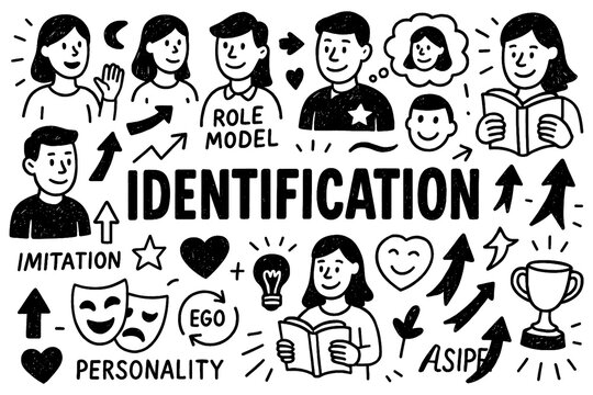 Identification concept doodle with people, police, and personal recognition icons, Transparent Background