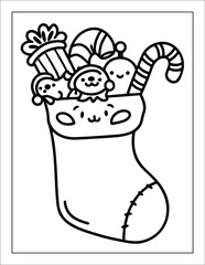 Santa Claus Flying in Sleigh Coloring Page for Kids – Christmas Line Art Illustration