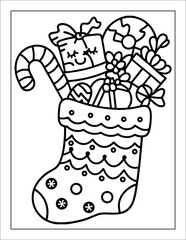 Santa Claus Flying in Sleigh Coloring Page for Kids – Christmas Line Art Illustration
