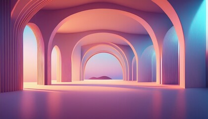 Fototapeta premium minimalist architectural space with arched structures and soft gradient lighting