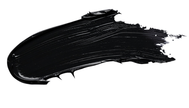 textured abstract black paint stroke isolated on transparent background, png