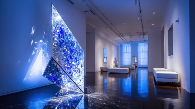 Abstract Glass Sculpture Installation In Gallery