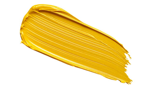 textured abstract yellow paint stroke isolated on transparent background, png