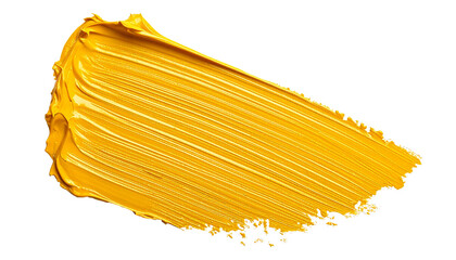 textured abstract yellow paint stroke isolated on transparent background, png