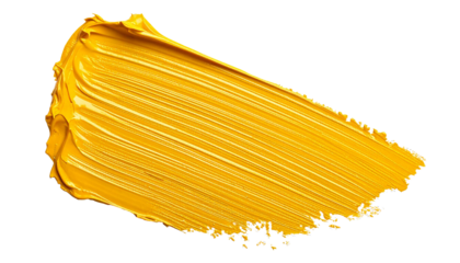 textured abstract yellow paint stroke isolated on transparent background, png