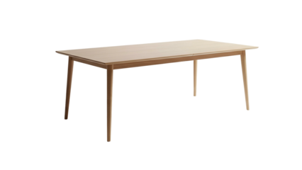 Rectangular wooden dining table isolated against a black background