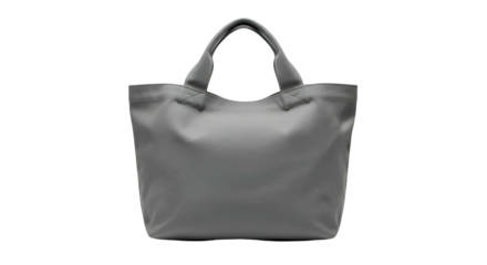 Smooth gray tote bag with handles presented against a solid black background