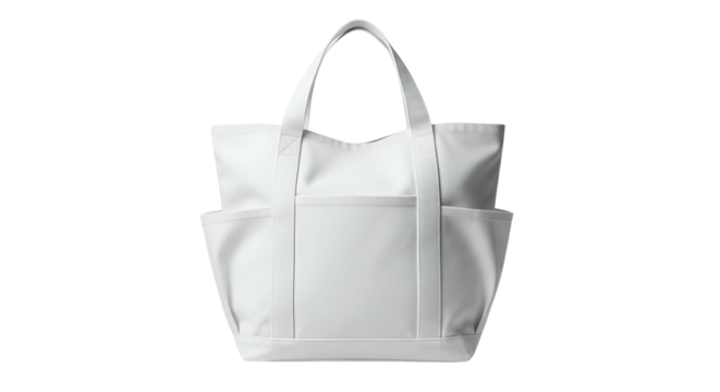 Simple white reusable shopper bag displayed against a solid black background