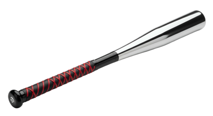 Polished metal sports implement featuring a contrasting wrapped handle on a dark background