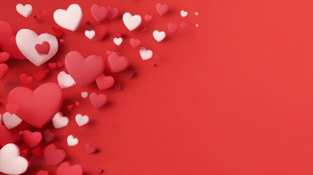 Happy valentine’s day romantic background with elegant red hearts, soft glowing bokeh lights, and festive typography design on pink gradient backdrop for love celebration, wedding, or romantic greetin