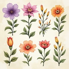 Seamless vector floral pattern with stylized flowers, leaves, and blossom for design and wallpaper illustration