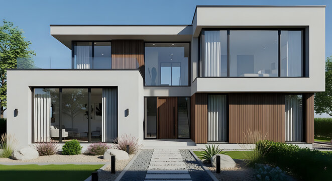 Stunning modern house design showcasing architectural excellence and minimalist aesthetics, perfect for real estate and design inspiration