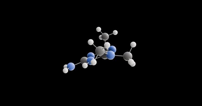 Imeglimin molecule, rotating 3D model of anti-diabetic medication, looped video on a black background
