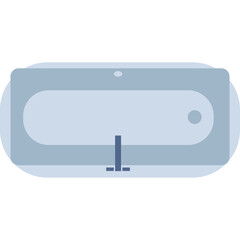 Isometric bathtub with faucet and drain depicted in light blue and gray tones with a transparent background creating a clean and modern bathroom element for design projects