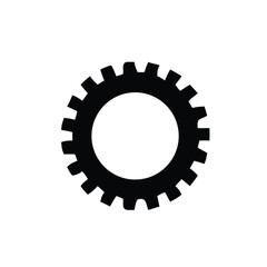 Black gear wheel icon vector &ndash; simple mechanical cog illustration for machinery, settings, and engineering concept &ndash; isolated round toothed gear shape for industry and technology design.