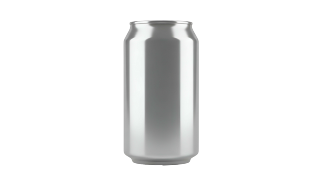 Cylindrical metallic beverage container depicted against a solid dark background