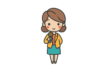 Obraz premium Young woman holding a microphone in a bright outfit for a presentation. Colorful vector