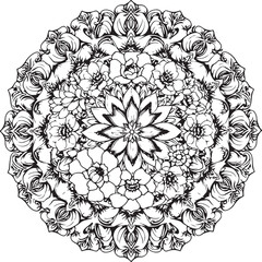 Hand drawn mandala lotus flower drawing