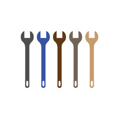Collection of colorful wrench vector icons – professional spanner tool set for mechanic and industrial repair design – isolated repair equipment illustration for engineering and workshop use.