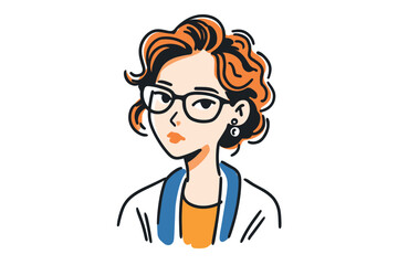 Fototapeta premium Young woman with curly hair and glasses in a casual setting. Colorful vector