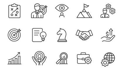 Business strategy and planning icons for growth and success concepts