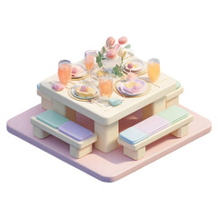 Romantic dinner table clay pastel icon representing Valentine celebration setup