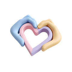 Two pastel hearts forming hands shape representing love unity and connection