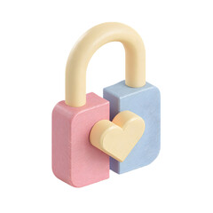 3D clay pastel lock with heart shape symbolizing secure love and trust
