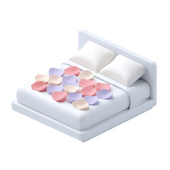 3D pastel clay bed full of hearts symbolizing romantic love and comfort