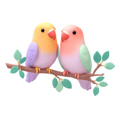 Two love birds clay pastel design representing couple affection and joy