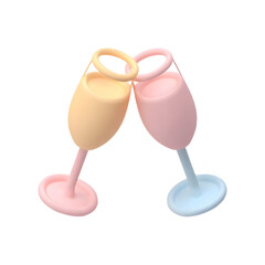Clay pastel champagne glasses clinking representing celebration of love
