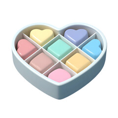Heart shaped pastel clay box of colorful chocolates symbolizing sweet love gift