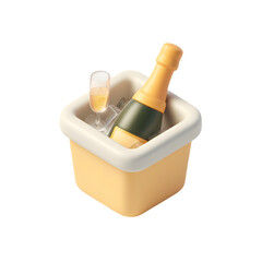 Clay pastel champagne bottle and glasses in ice bucket representing celebration of love