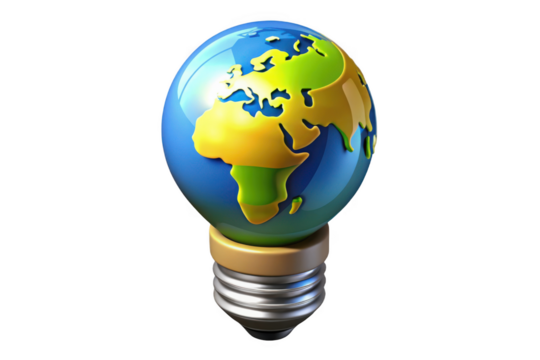 Globe lightbulb earth world global idea innovation energy power planet creative concept isolated on transparent background - Powered by Adobe