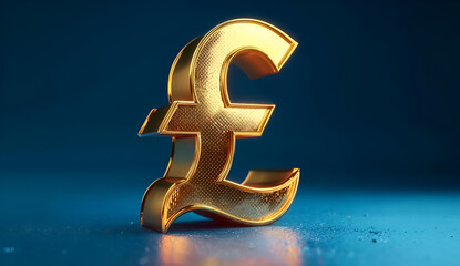 A stunning golden pound symbol against a vibrant blue background, representing wealth and finance concepts.