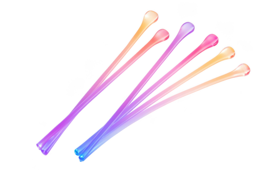 Colorful swizzle sticks stirrers for cocktails drinks beverages party supplies decoration accessories isolated on transparent background