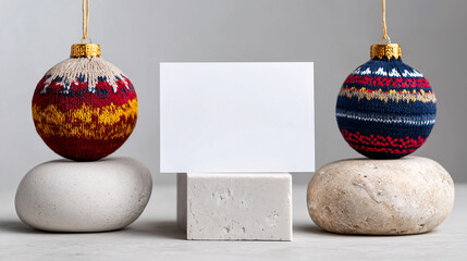 Christmas baubles and a decorative composition with a blank card — versatile template for greetings and advertising materials.