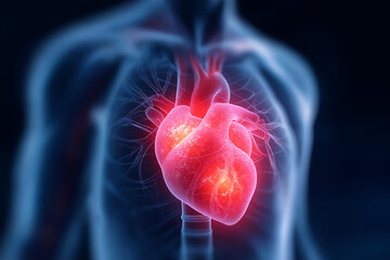 Detailed illustration of a human heart showcasing its structure and function within the body.
