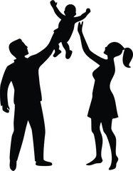 Family running together with baby parents motion