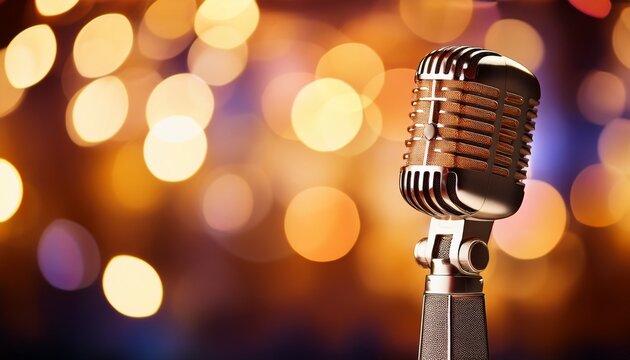 vintage microphone with blurred bokeh background